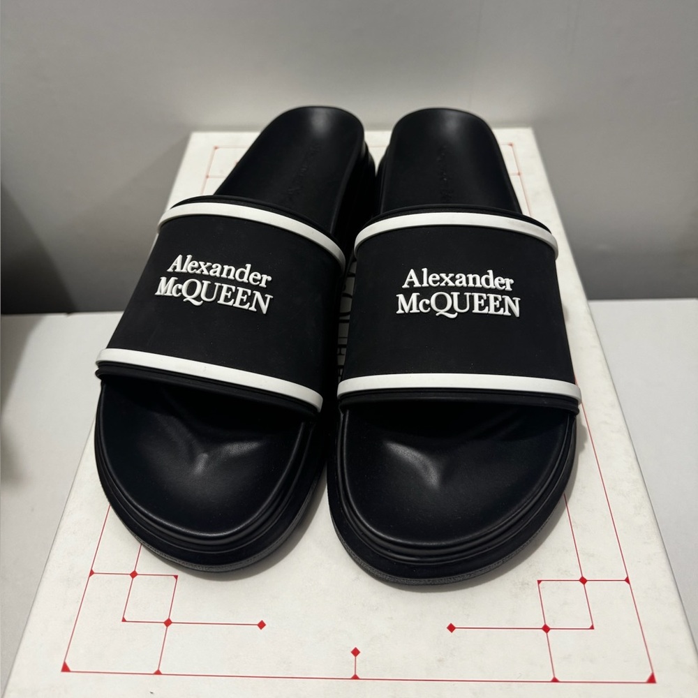 Alexander McQueen Black and White Slide Sandals